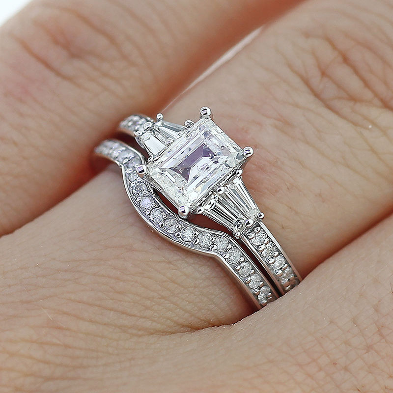 Diamond Band Engagement Ring
 2 65Ct Emerald Cut Diamond Engagement Ring & Matching