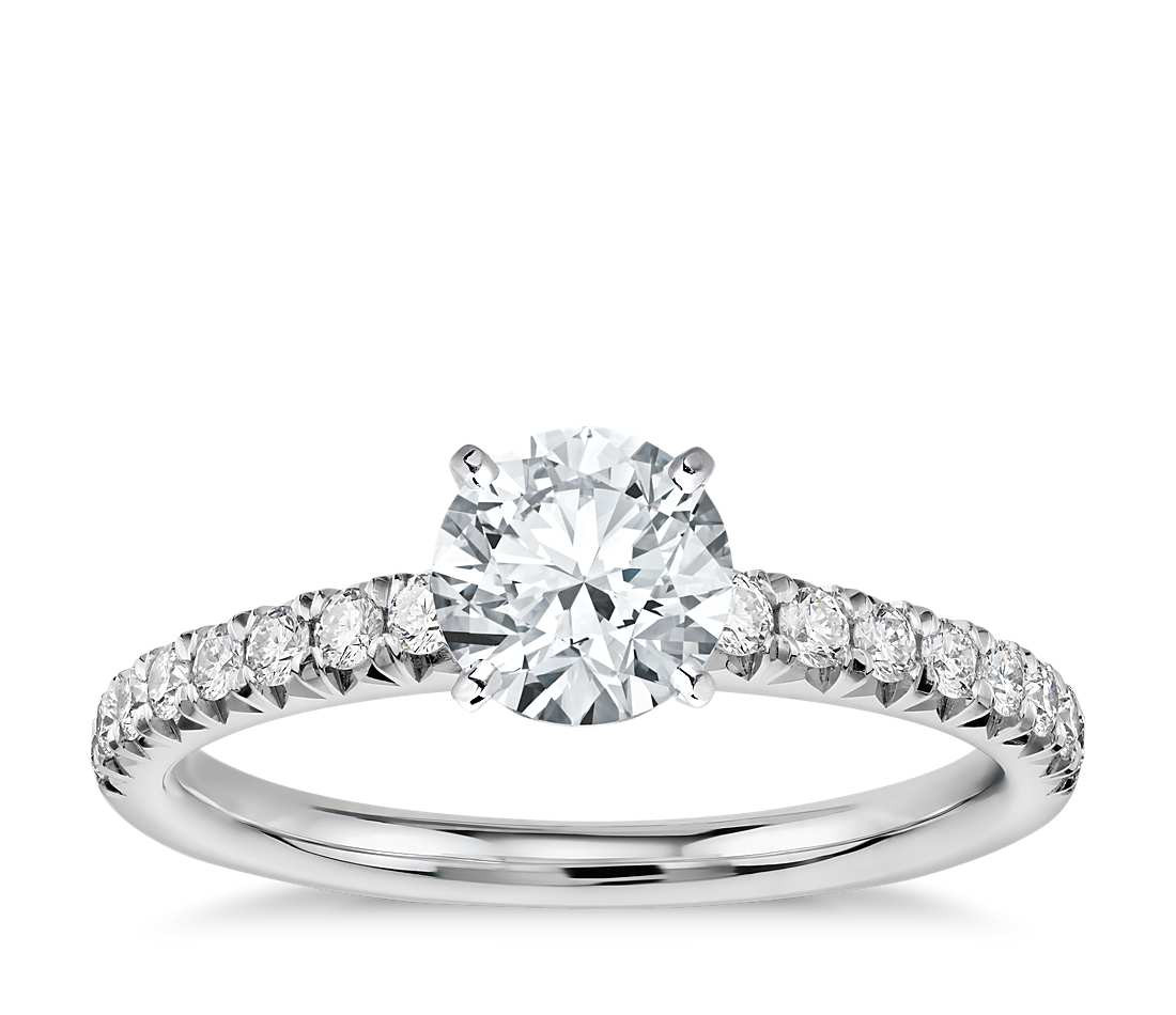Diamond Band Engagement Ring
 French Pavé Diamond Engagement Ring in Platinum 1 4 ct