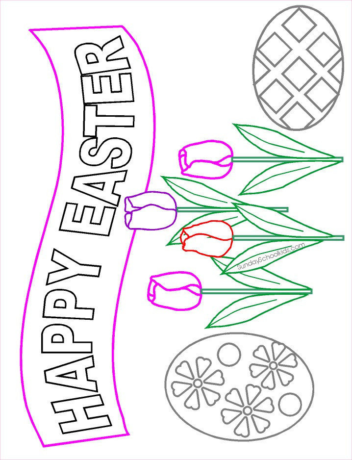 Easter Activities For Sunday School
 Sunday school kids Happy Easter Coloring page with tulips