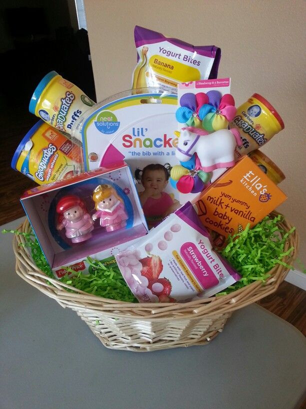 Easter Basket Ideas For Babies
 Baby girls first Easter Basket Full of yummy goo s bib
