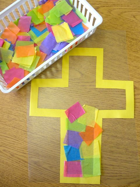Easter Crafts Sunday School
 "stained glass" lenten crosses made from tissue paper and