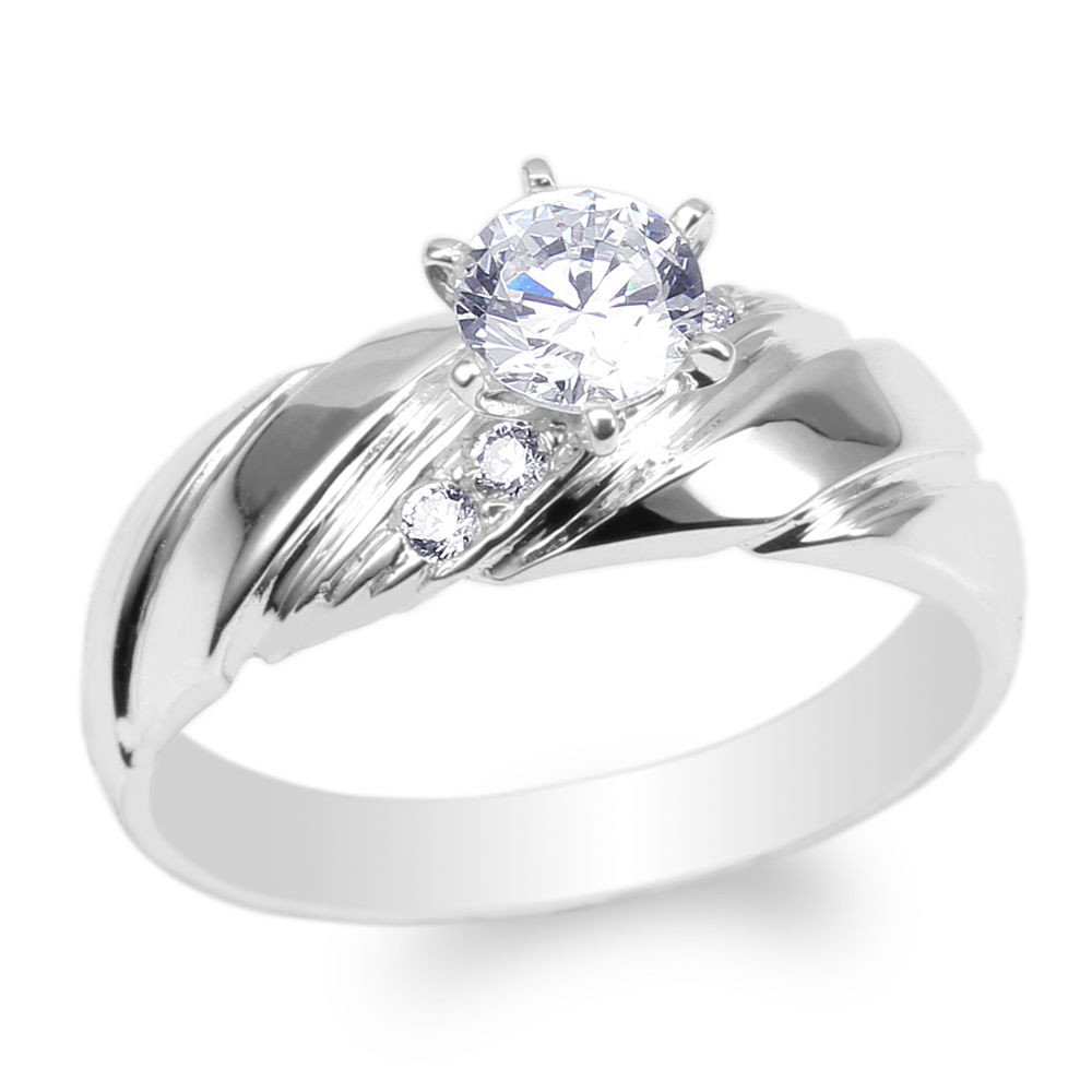 Ebay White Gold Wedding Rings
 Womens White Gold Plated Round CZ Luxury Fashion Wedding