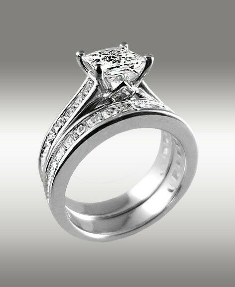 Ebay White Gold Wedding Rings
 3 72ct Princess Cut Engagement Ring W Matching Wedding