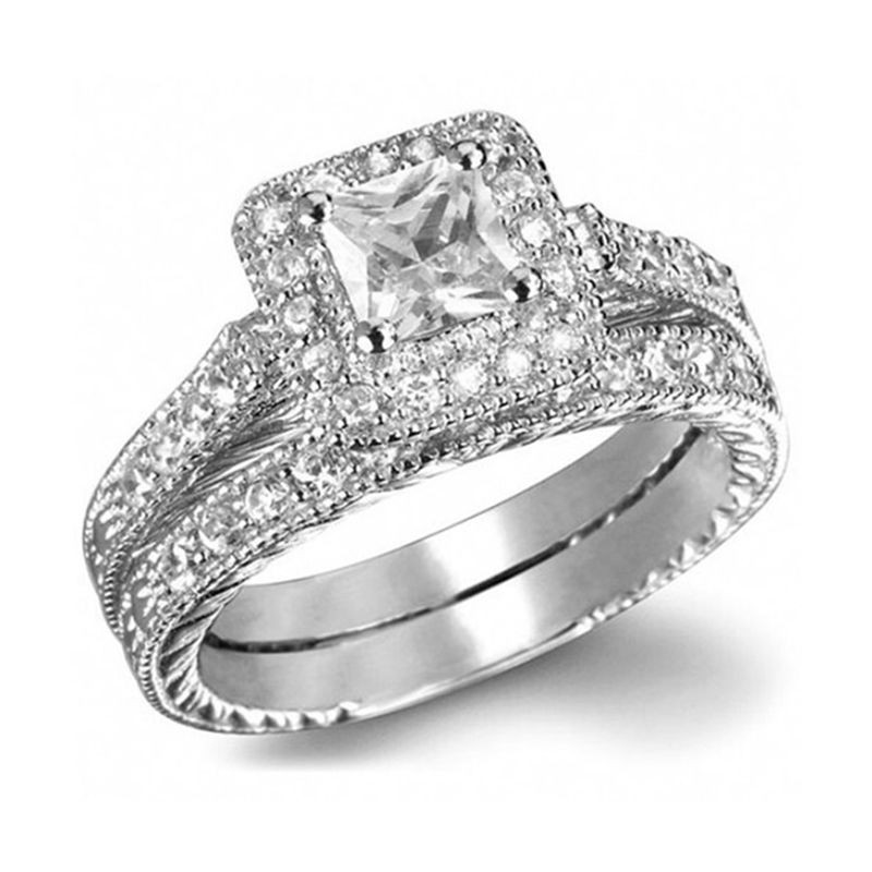 Ebay White Gold Wedding Rings
 Princess Cut AAA CZ White Gold Filled Ring Set Wedding