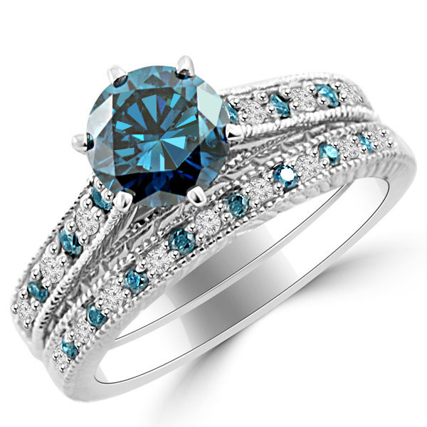 Engagement Rings Blue Diamond
 1 66ct VS Blue Diamond Matching Engagement Ring Set