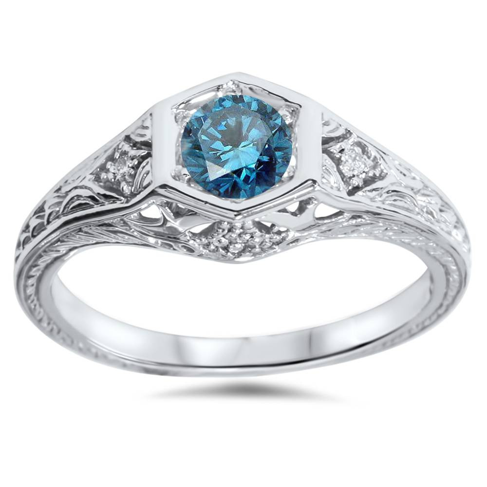 Engagement Rings Blue Diamond
 3 8ct Treated Vintage Blue Diamond Engagement Ring 14K