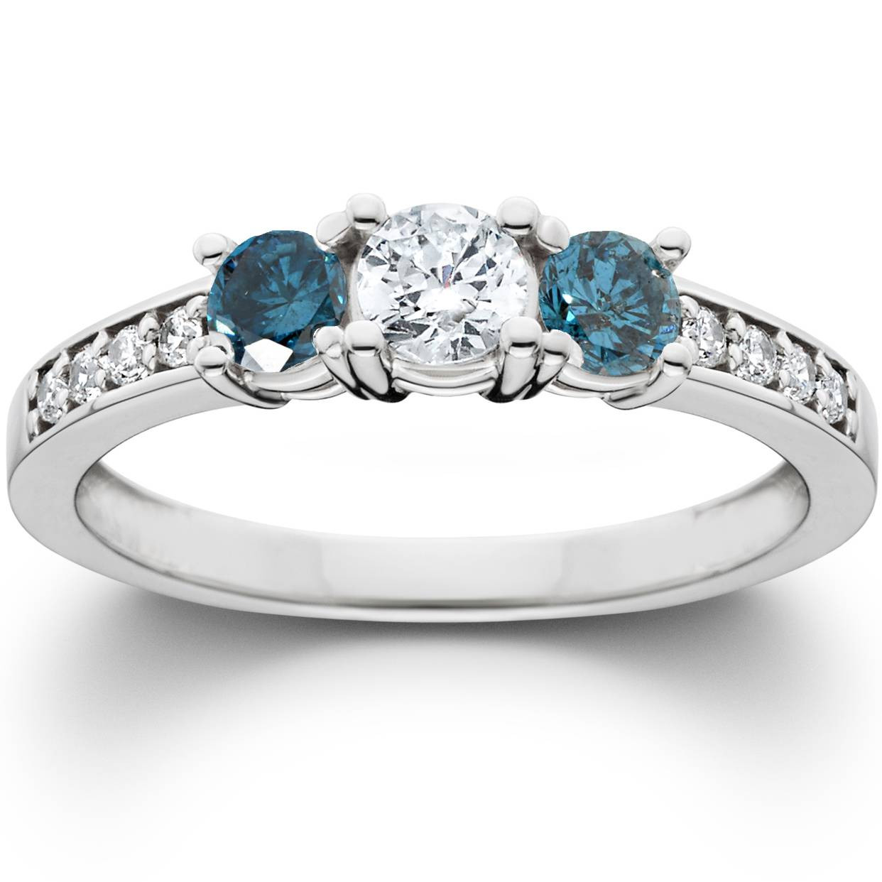 Engagement Rings Blue Diamond
 1ct Treated Blue Diamond 3 Stone Engagement Ring 14K White