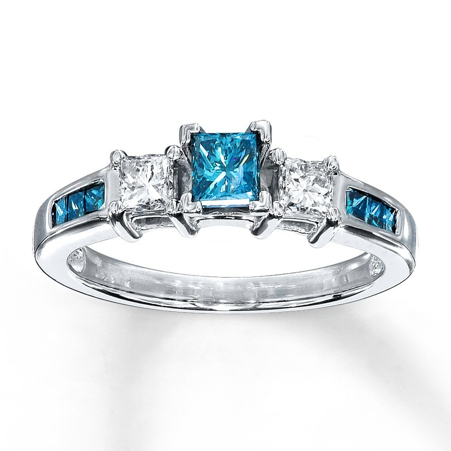 Engagement Rings Blue Diamond
 Princess cut Blue Sapphire and Diamond Engagement Ring in