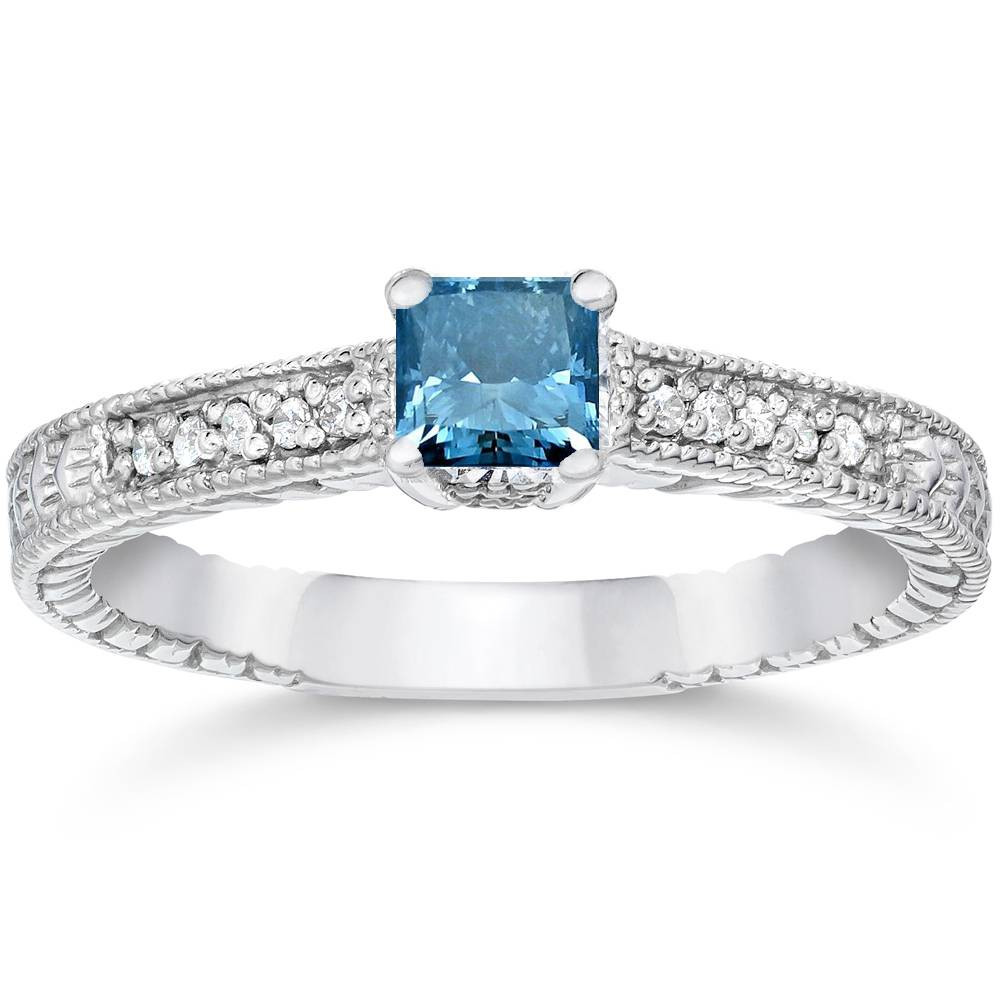 Engagement Rings Blue Diamond
 1 2ct Princess Cut Antique Treated Blue Diamond Engagement