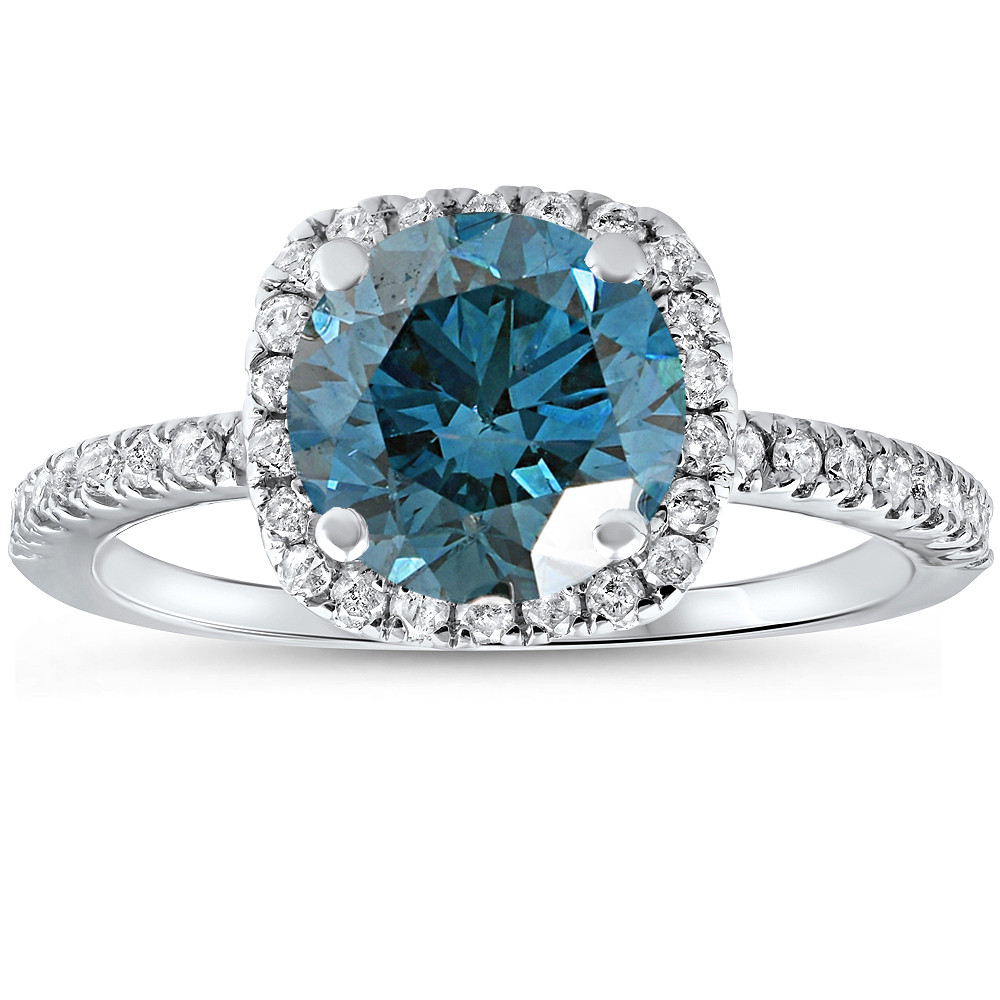 Engagement Rings Blue Diamond
 1 3 4 ct Blue Diamond Cushion Halo Engagement Ring 14k