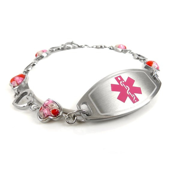 Engraved Medical Alert Bracelet
 Womens Medical Alert Bracelet Engraved Pink by