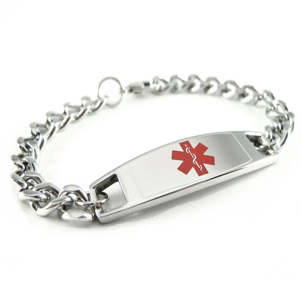 Engraved Medical Alert Bracelet
 Medical Alert ID Bracelet Custom Engraved Tag Curb Chain