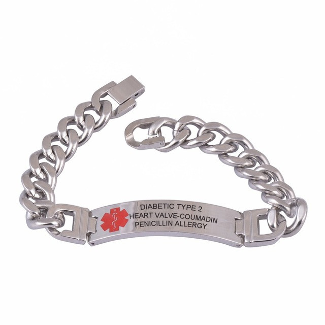 Engraved Medical Alert Bracelet
 316L Custom Engraved Bracelet Medical Alert ID Link Chain