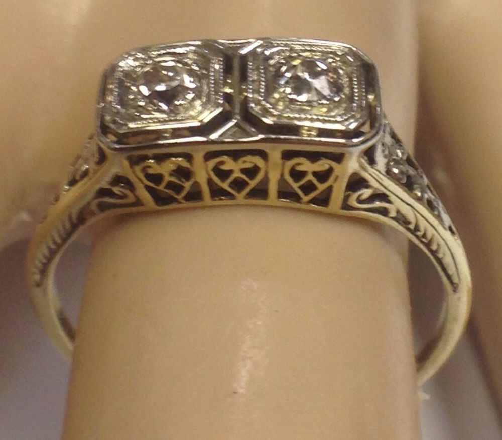Estate Diamond Rings
 ANTIQUE 20CT DIAMOND 14K WHITE GOLD FILIGREE RING WOMENS