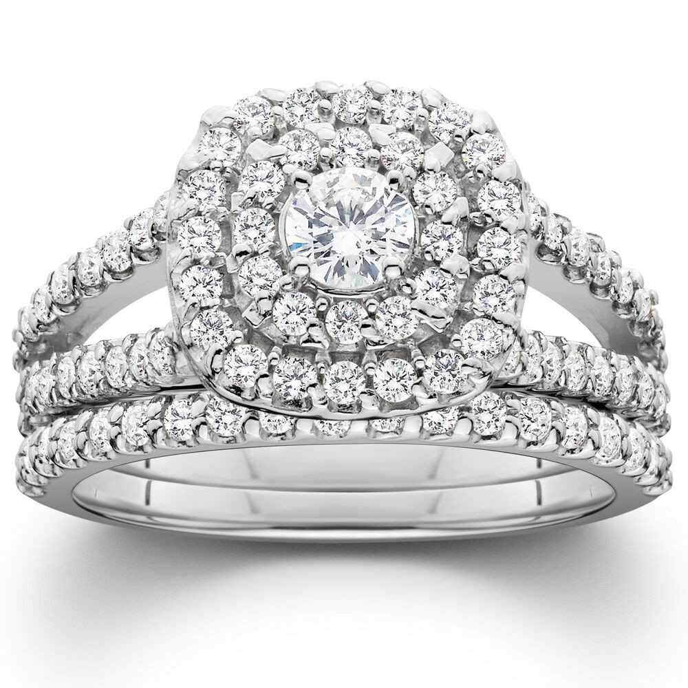 Gold Diamond Wedding Rings
 1 1 10ct Cushion Halo Diamond Engagement Wedding Ring Set