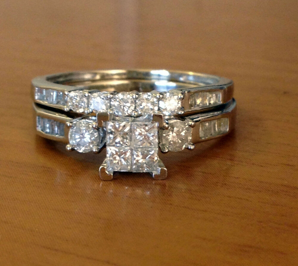 Gold Diamond Wedding Rings
 10k White Gold Princess Cut Round Diamonds Engagement