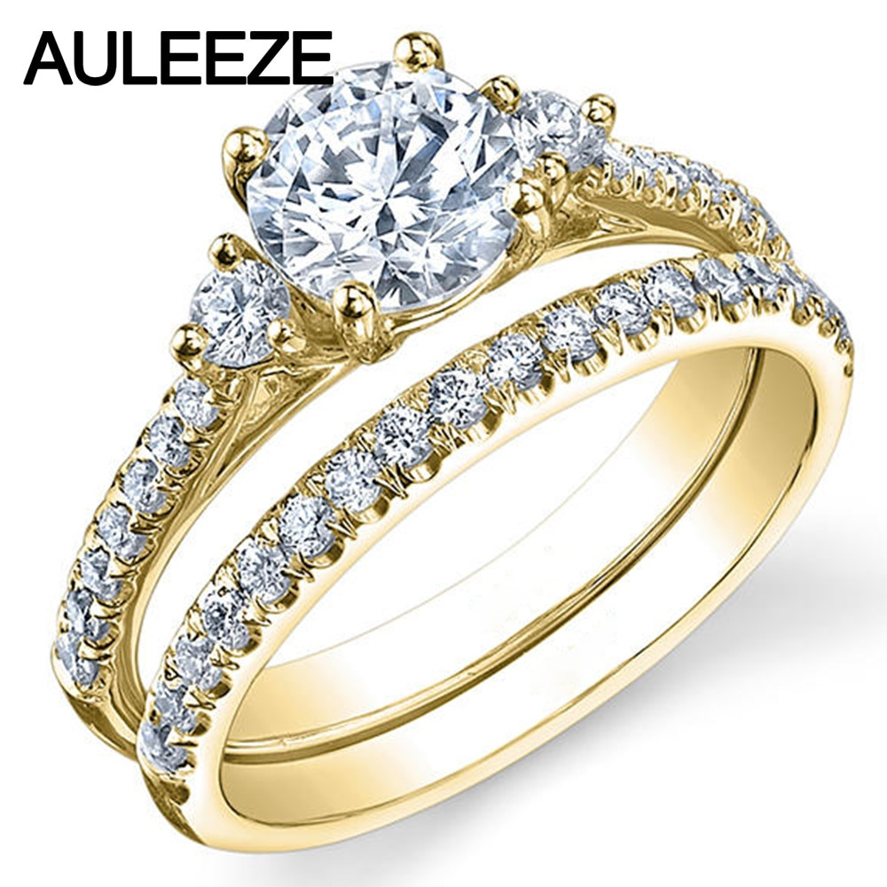 Gold Diamond Wedding Rings
 Three Stone Lab Grown Diamond Ring 1CT Moissanites Bridal