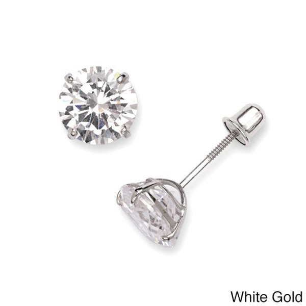 Gold Screw Back Earrings
 Shop 14k White or Yellow Gold 6mm Cubic Zirconia Screw
