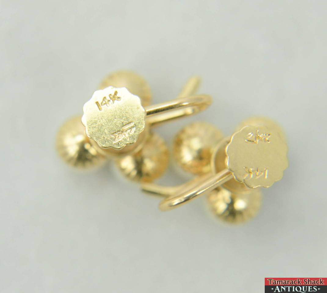 Gold Screw Back Earrings
 Vintage 14K Gold Screw Back Earrings Triple Pearls 6 5mm