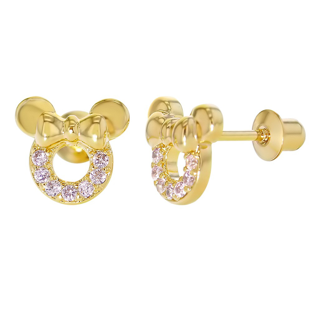 Gold Screw Back Earrings
 Gold Filled 18k Baby Screw Back Earrings Pink Crystal