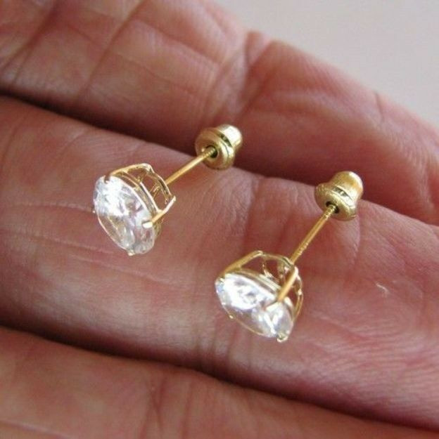 Gold Screw Back Earrings
 1 Carat simulated diamond Stud EARRINGS 14K Yellow GOLD