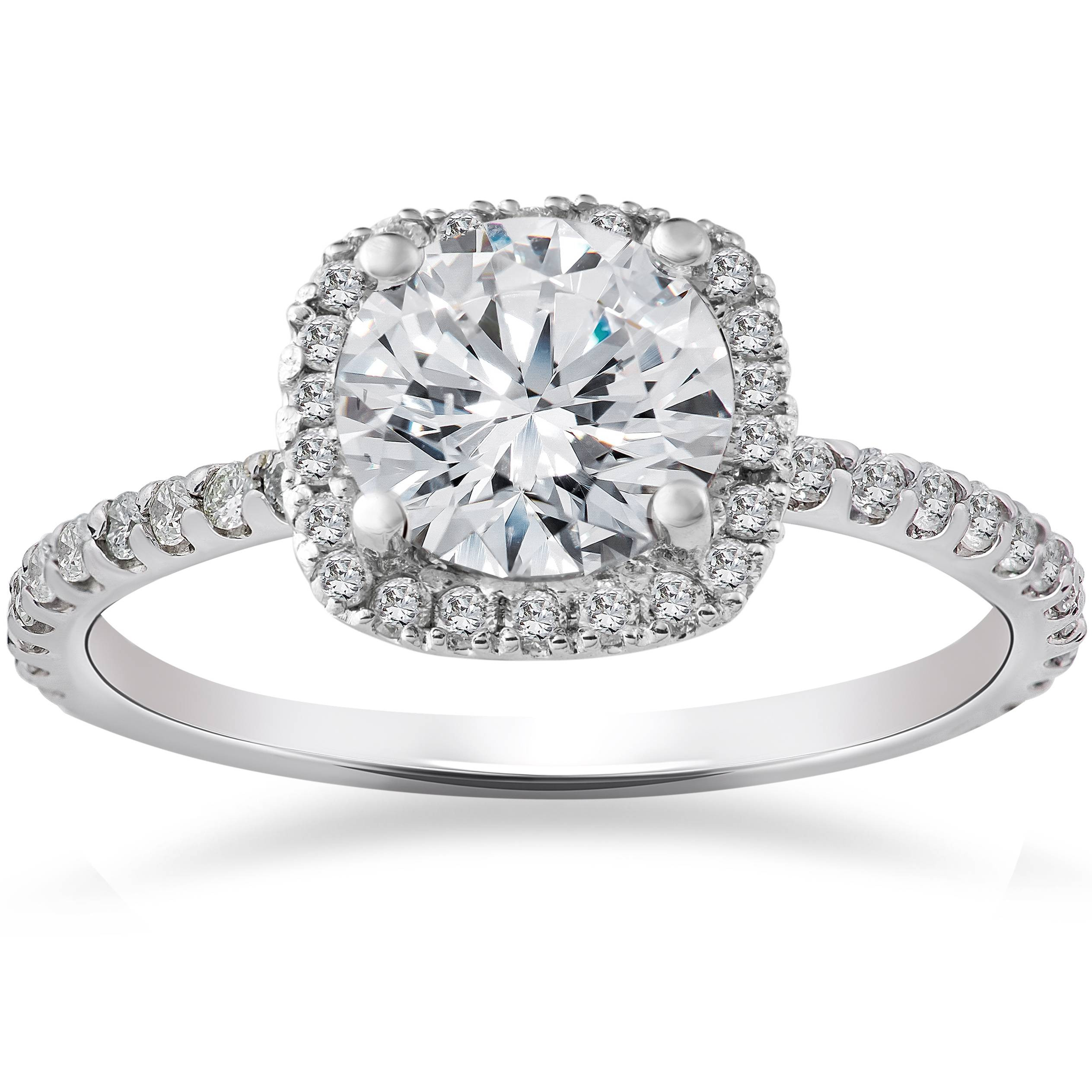 Halo Diamond Rings
 2 Carat Cushion Halo Enhanced Diamond Engagement Ring 14K
