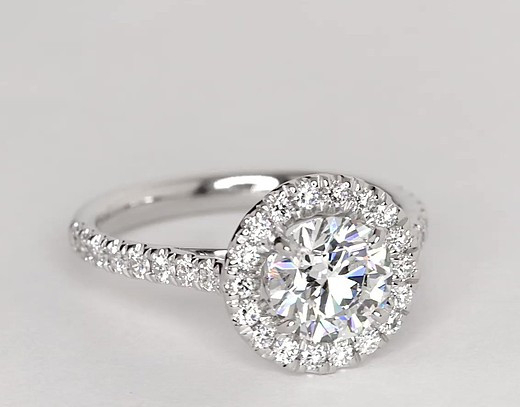 Halo Diamond Rings
 Round Halo Diamond Engagement Ring in 14k White Gold 1 2