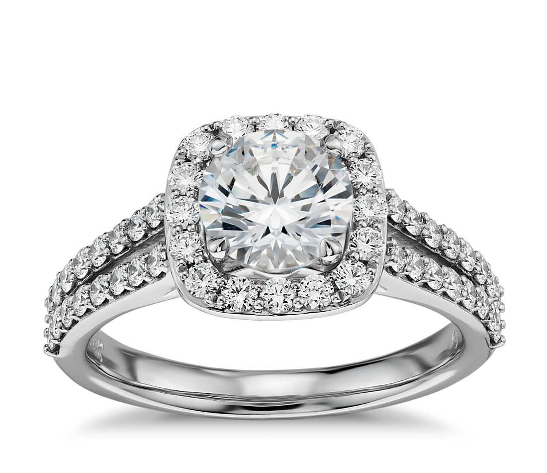 Halo Diamond Rings
 Split Shank Halo Diamond Engagement Ring in 14k White Gold