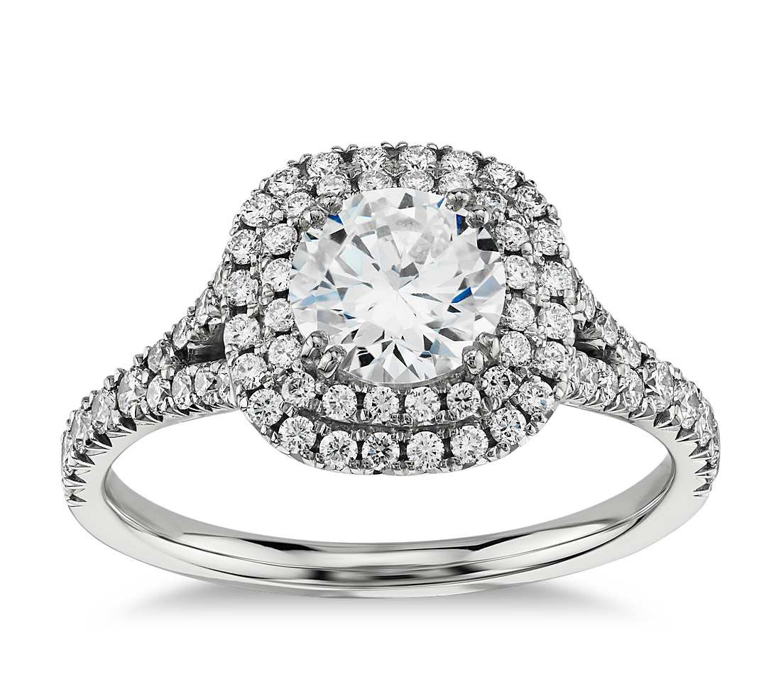 Halo Diamond Rings
 Duet Halo Diamond Engagement Ring in 18k White Gold 1 2