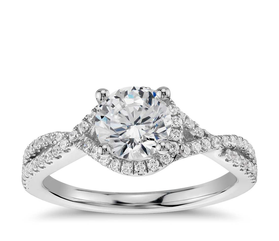 Halo Diamond Rings
 Twisted Halo Diamond Engagement Ring in 14k White Gold 1