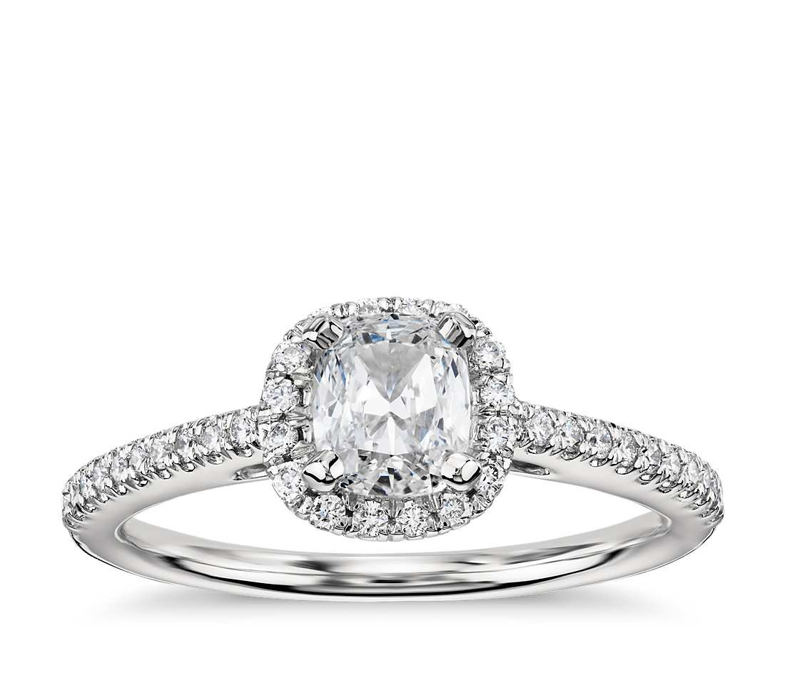 Halo Diamond Rings
 Cushion Cut Halo Diamond Engagement Ring in 18k White Gold