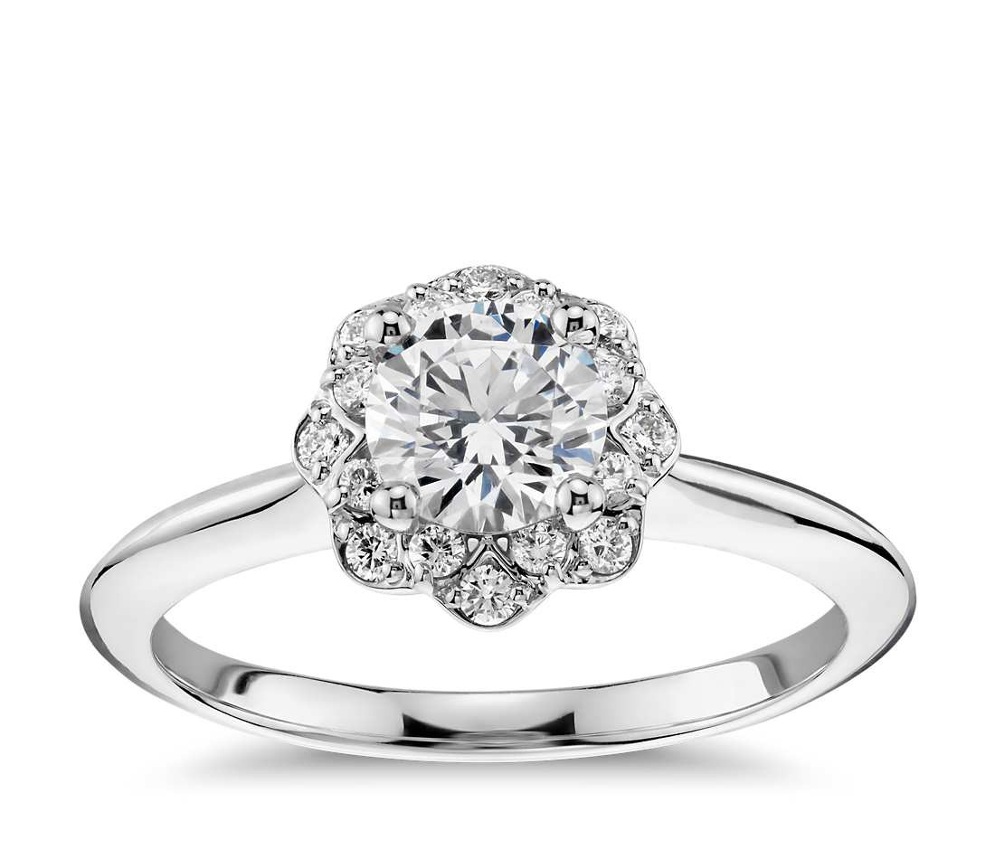Halo Diamond Rings
 Floral Halo Diamond Engagement Ring in 14k White Gold 1