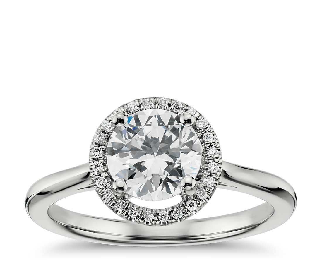 Halo Diamond Rings
 Plain Shank Floating Halo Engagement Ring in 14k White