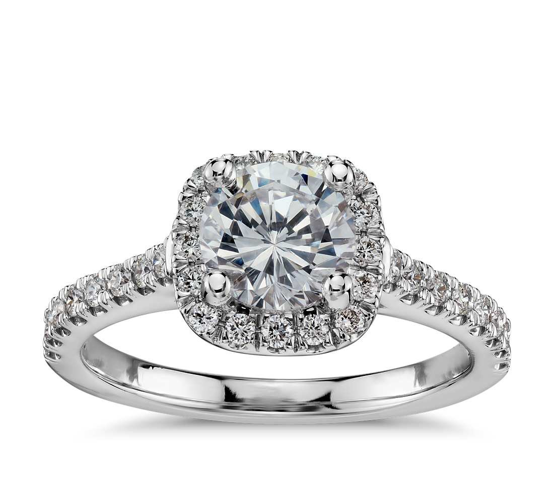 Halo Diamond Rings
 Cushion Halo Diamond Engagement Ring in 14k White Gold 1