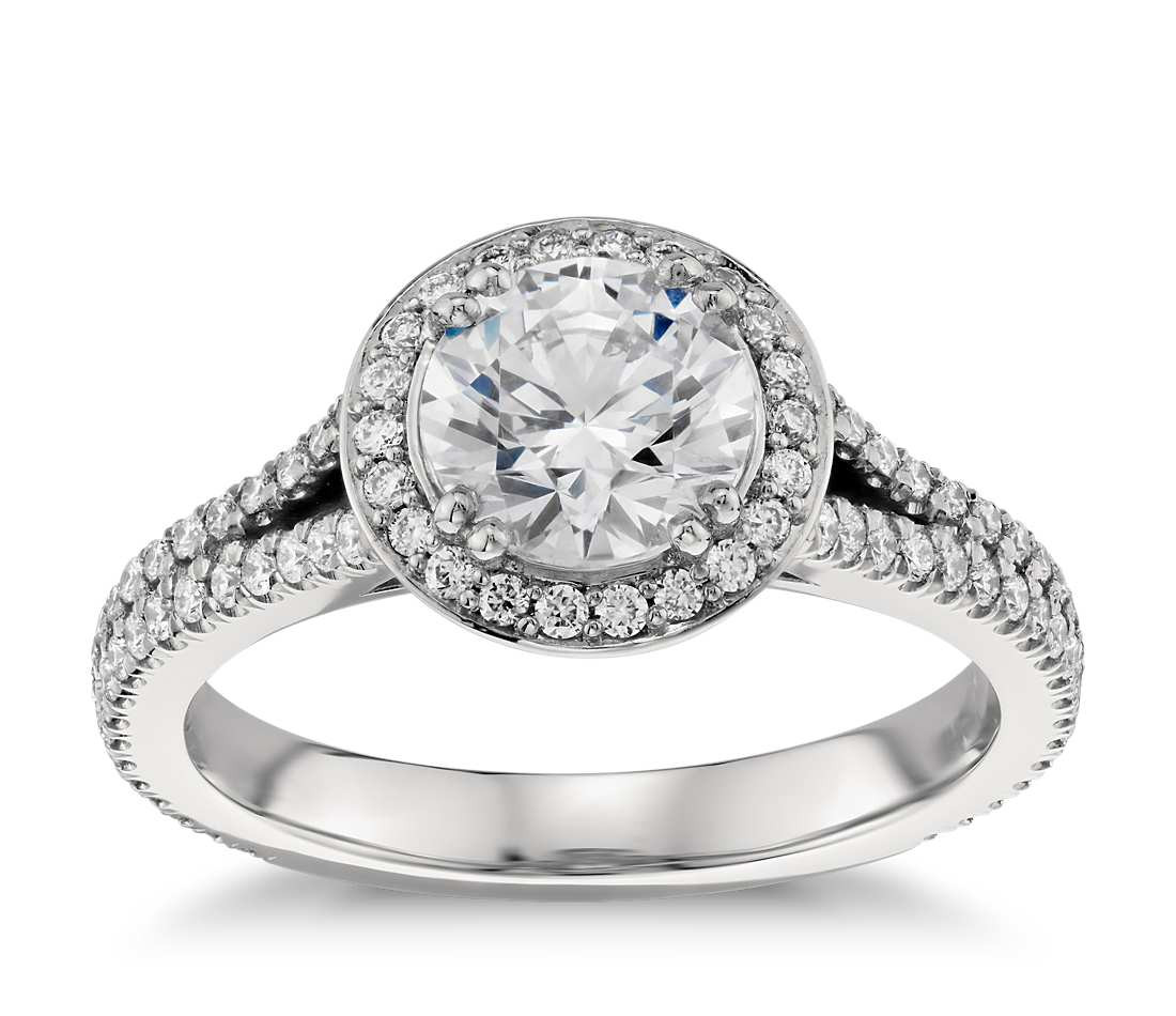 Halo Diamond Rings
 Split Shank Halo Diamond Engagement Ring in Platinum