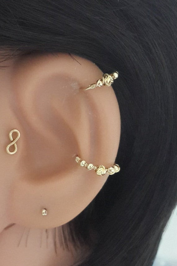 Helix Hoop Earrings
 14K Gold Filled Beaded Helix Earring Helix hoop Gold