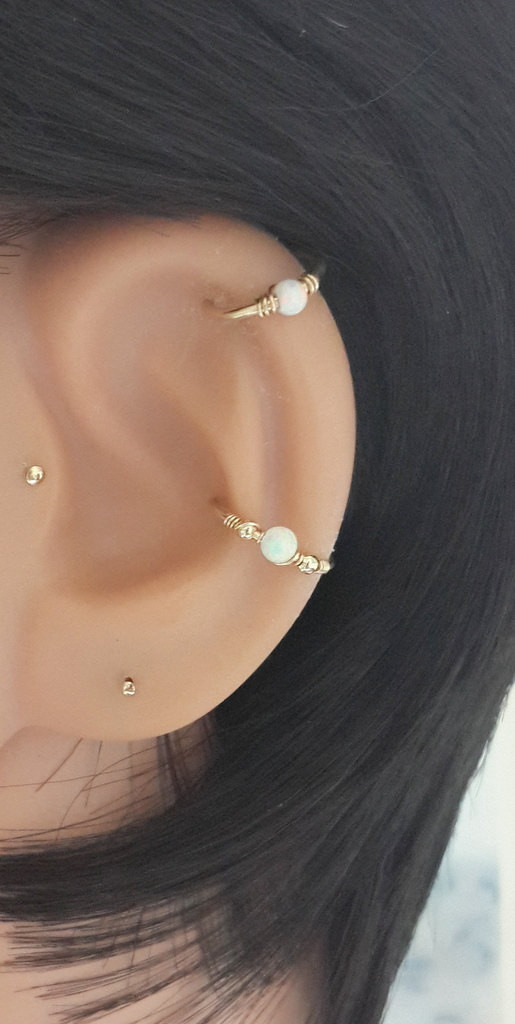 Helix Hoop Earrings
 Fire Snow White Opal 3mm Cartilage Earring Gold Helix Hoop