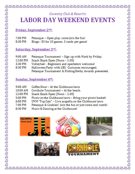 Labor Day Activities
 Labor Day Weekend Events Coventry Club and Resort
