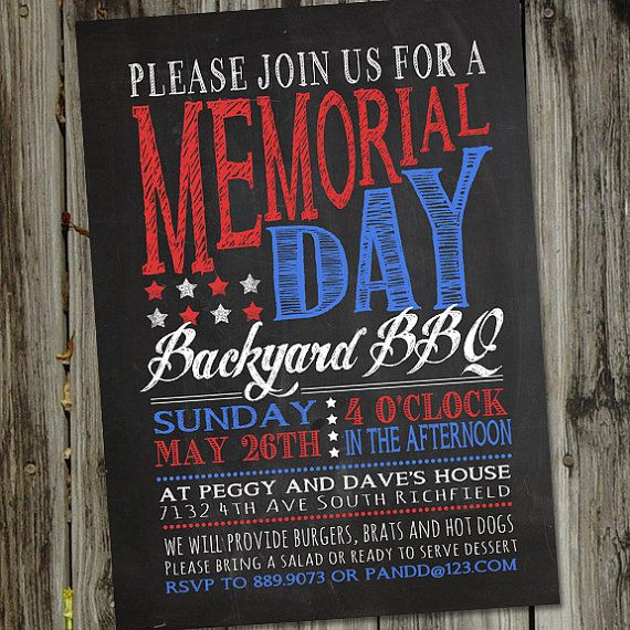Memorial Day Party Invitations
 Retro Vintage Chalkboard Memorial Day Printable by