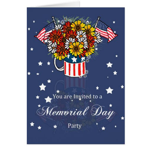 Memorial Day Party Invitations
 Memorial Day Card Party Invitation With Flowers In