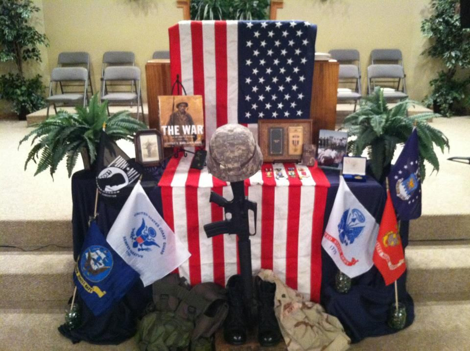 Memorial Day Worship Service Ideas
 Church munion table decorated for Memorial Day