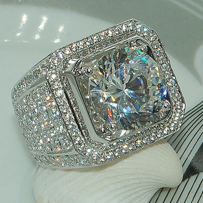 Men Diamond Rings
 OF GALAXY Luxury Classic Vintage Men Ring Real Silver