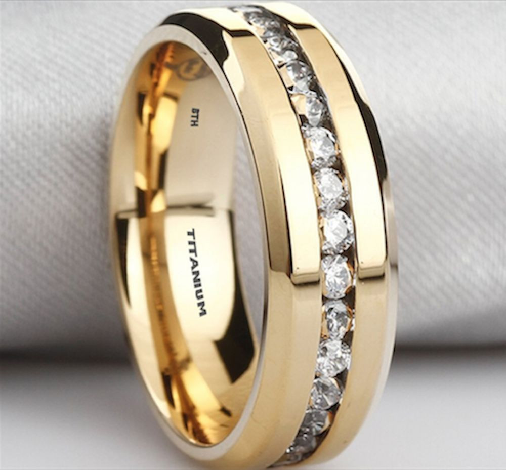 Men Diamond Rings
 New Boxed Mens Created Diamonds Titanium Gold Gp Wedding