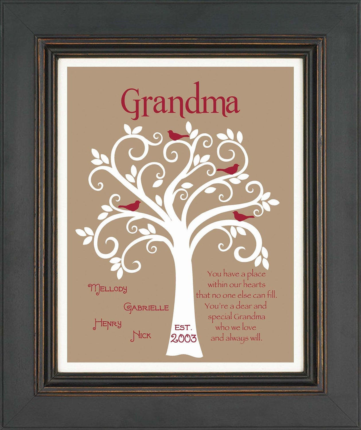 Mothers Day Gift For Grandma
 Grandma Gift Family Tree 8x10 Custom Print Personalized
