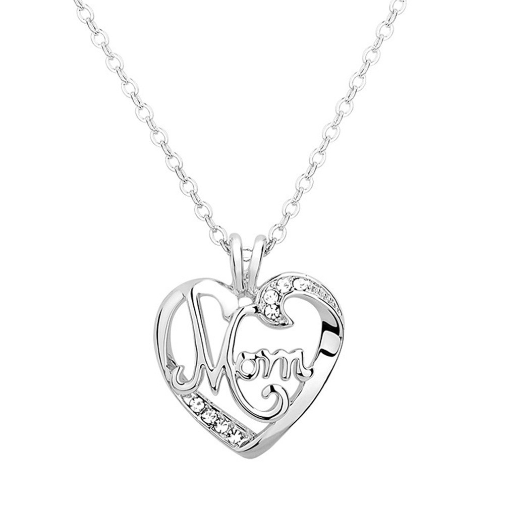 Mothers Day Gifts Jewelry
 Silver "Mom" Heart Rhinestone Necklace Fashion Jewelry