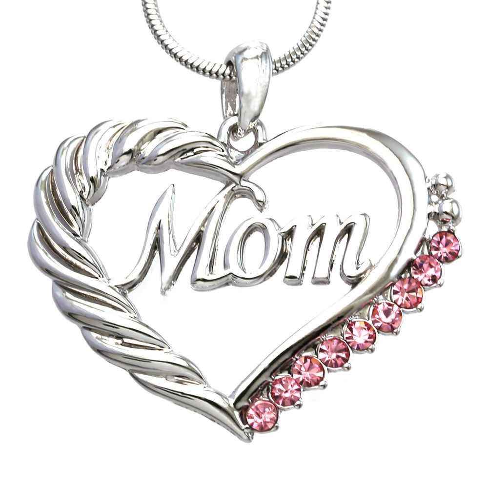Mothers Day Gifts Jewelry
 Pink Heart MOM Necklace Love Pendant Women Mothers Day