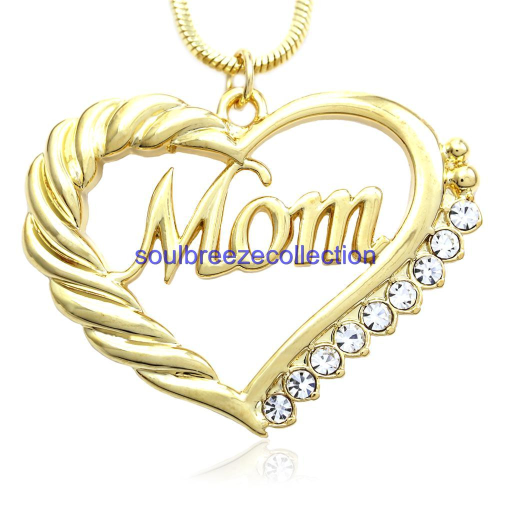 Mothers Day Gifts Jewelry
 Gold Tone Heart MOM Necklace Love Pendant Women Mothers