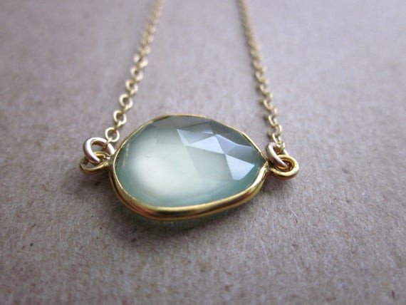 Necklace With Blue Stone
 Blue Stone Necklace Light Blue and Gold Bezel Gemstone