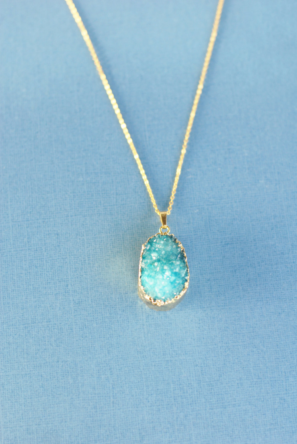 Necklace With Blue Stone
 Blue Druzy Necklace Blue Stone Necklace Agate Quartz Geode