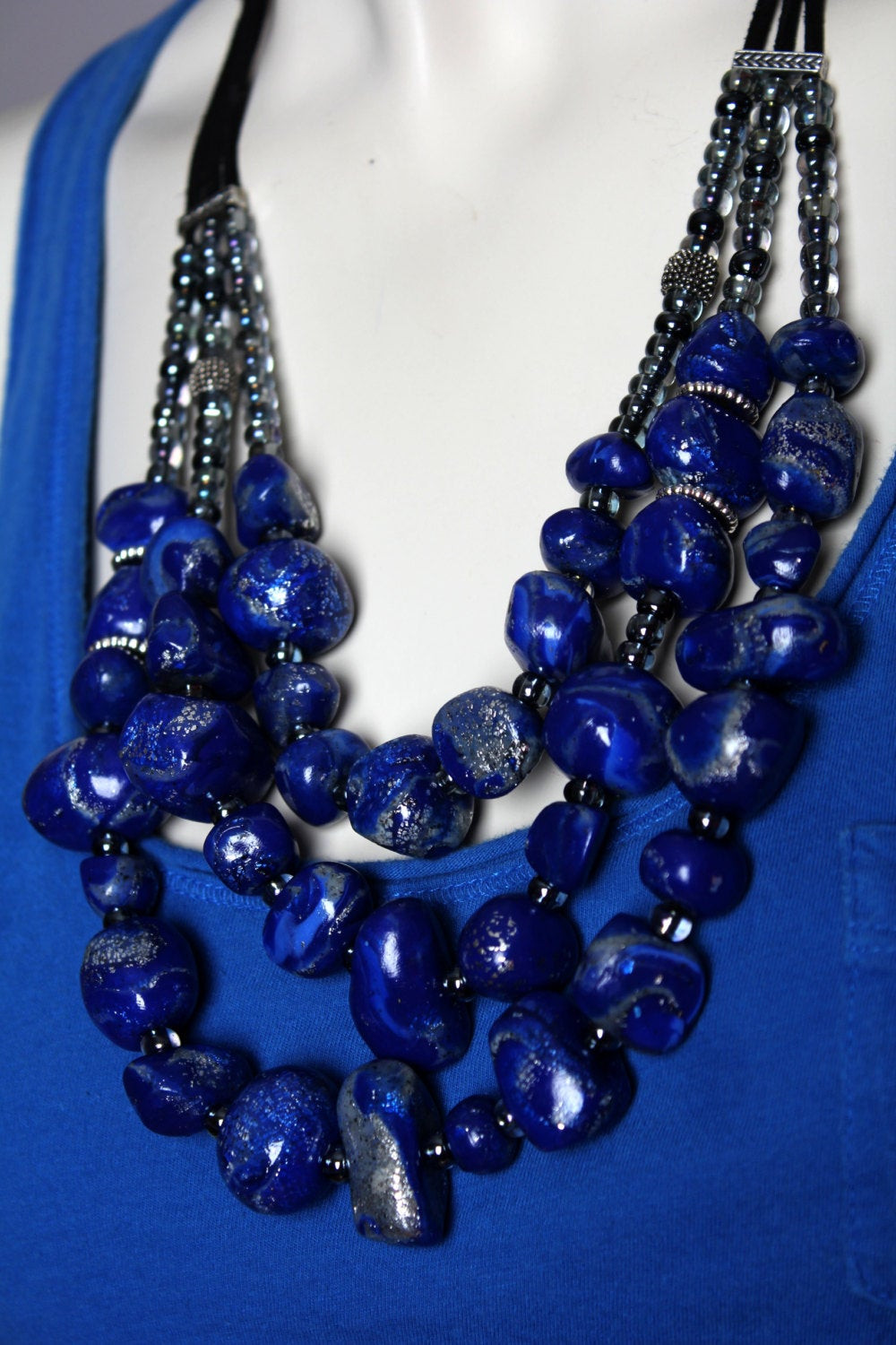 Necklace With Blue Stone
 Blue Lapis Lazuli Necklace Cobalt Blue Stone Statement